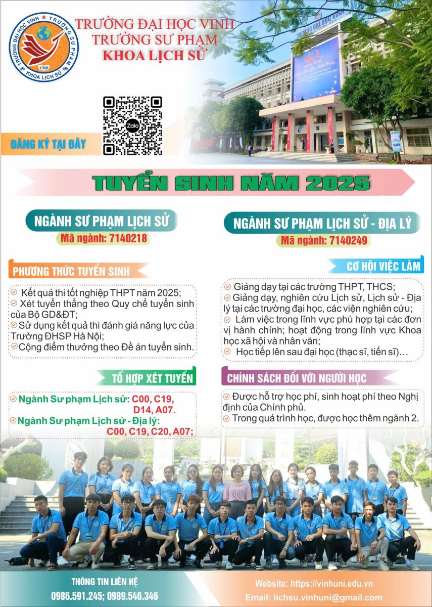Thông tin tuyển sinh Đại học chính quy ngành Sư phạm Lịch sử, Sư phạm Lịch sử và Địa lí năm 2025